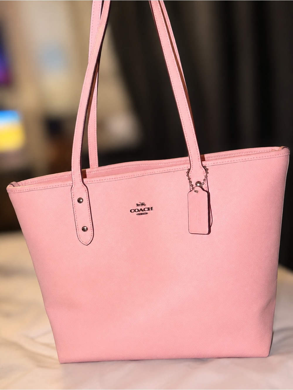 Coach Pink Leather Tote with Logo Tag